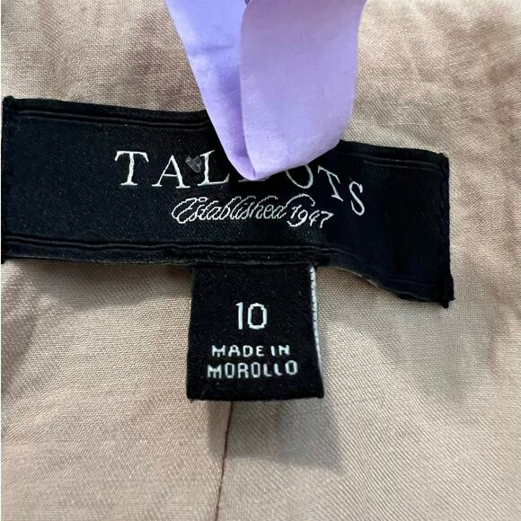 Talbots Tan Tweed Linen Blend Open Front Jacket 3/4 Sleeve Front Pockets Size 10 - Picture 4 of 4